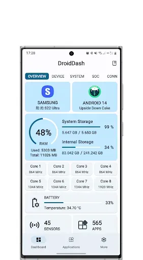 Скриншот 1 — DroidDash: Device & Apps Info