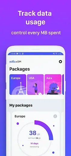 Скриншот 3 — Yolla eSIM: Mobile Data App