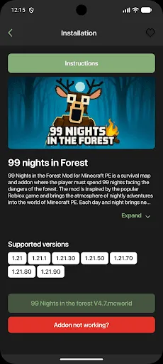 Скриншот 1 — 99 ночей в лесу мод MCPE