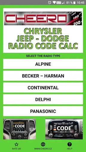 Скриншот 1 — RADIO CODE for CHRYSLER JEEP