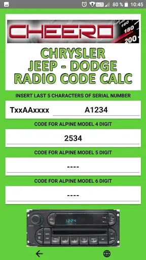 Скриншот 2 — RADIO CODE for CHRYSLER JEEP