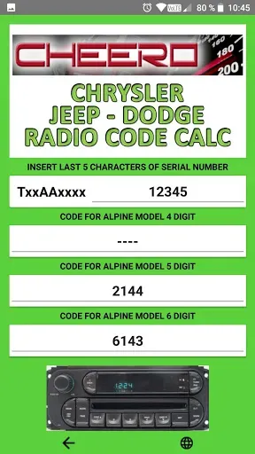 Скриншот 3 — RADIO CODE for CHRYSLER JEEP