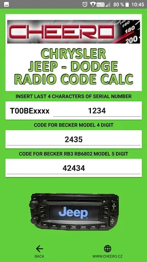 Скриншот 4 — RADIO CODE for CHRYSLER JEEP
