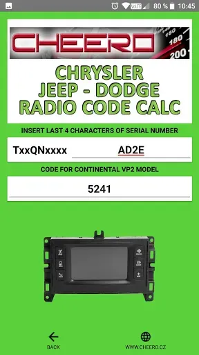 Скриншот 5 — RADIO CODE for CHRYSLER JEEP
