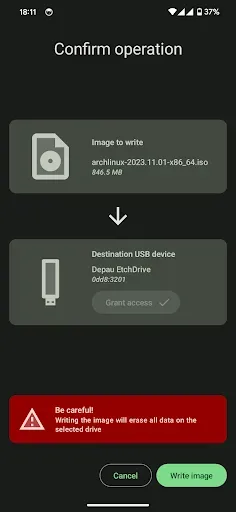 Скриншот 3 — EtchDroid - запись ISO-образа