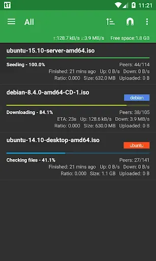 Скриншот 2 — tTorrent Lite - Torrent Client