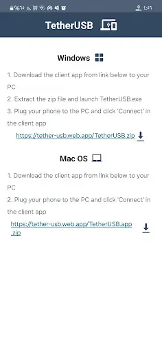 Скриншот 1 — TetherUSB - For Windows & Mac