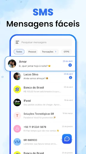 Скриншот 1 — Mensagens SMS Texto Início