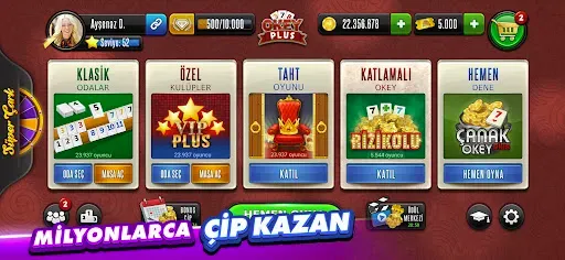 Скриншот 1 — Okey Plus - En Kalabalık Okey!