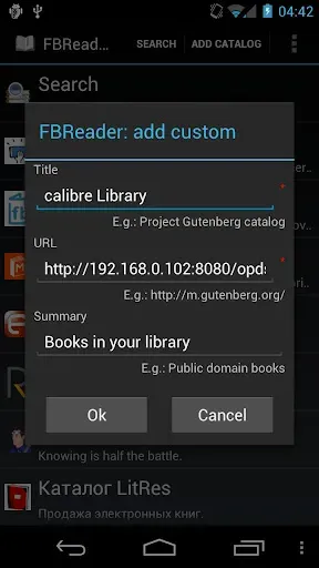 Скриншот 2 — FBReader: соединение с Calibre