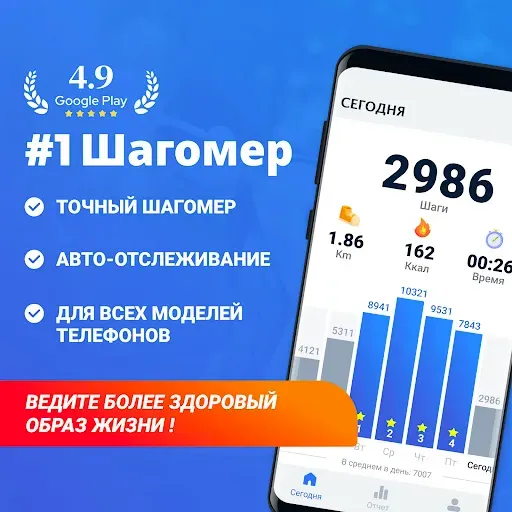 Скриншот 1 — Шагомер - Шаги Шагомер