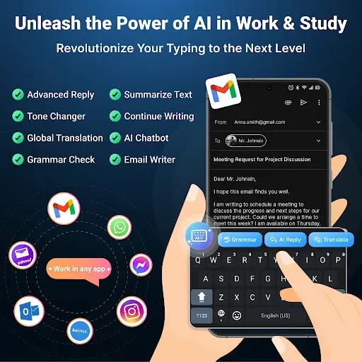 Скриншот 1 — AI Keyboard: Writer, Grammar