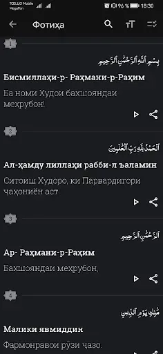 Скриншот 2 — Қуръони Карим - Тоҷикӣ