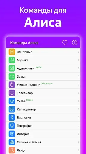 Скриншот 1 — Команды для Алиса